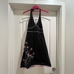 Halter neck tie black dress